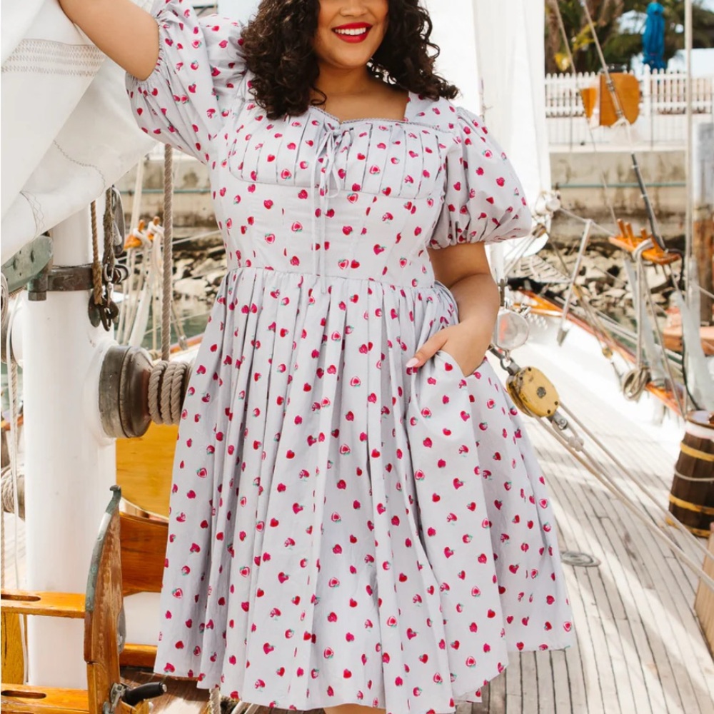 Ivy City Co Thea Striped Dress with Red Strawberry Print - Picture 2 of 8
